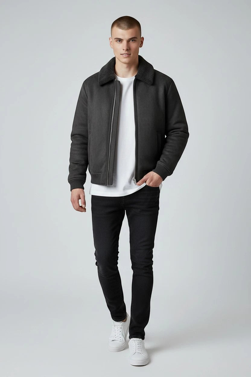 Men's Soft Bomber Jacket with Fleece-Lined and Zip Closure