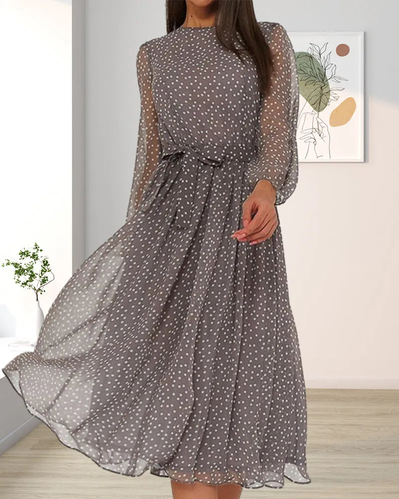 Women's Casual A-Line Midi Wedding Guest Dress with Long Sleeve
