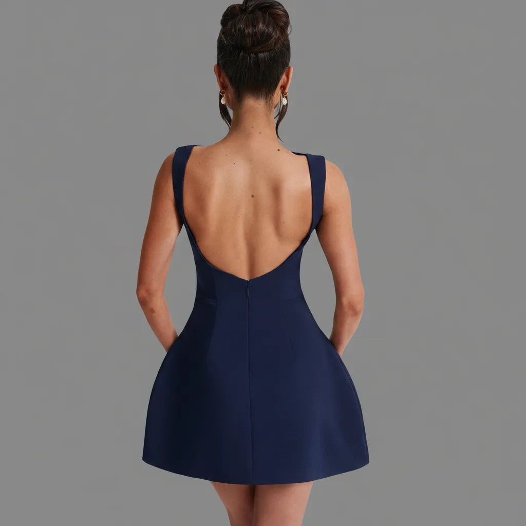 Women’s Elegant A-Line Mini Cocktail Dress with Boat Neck