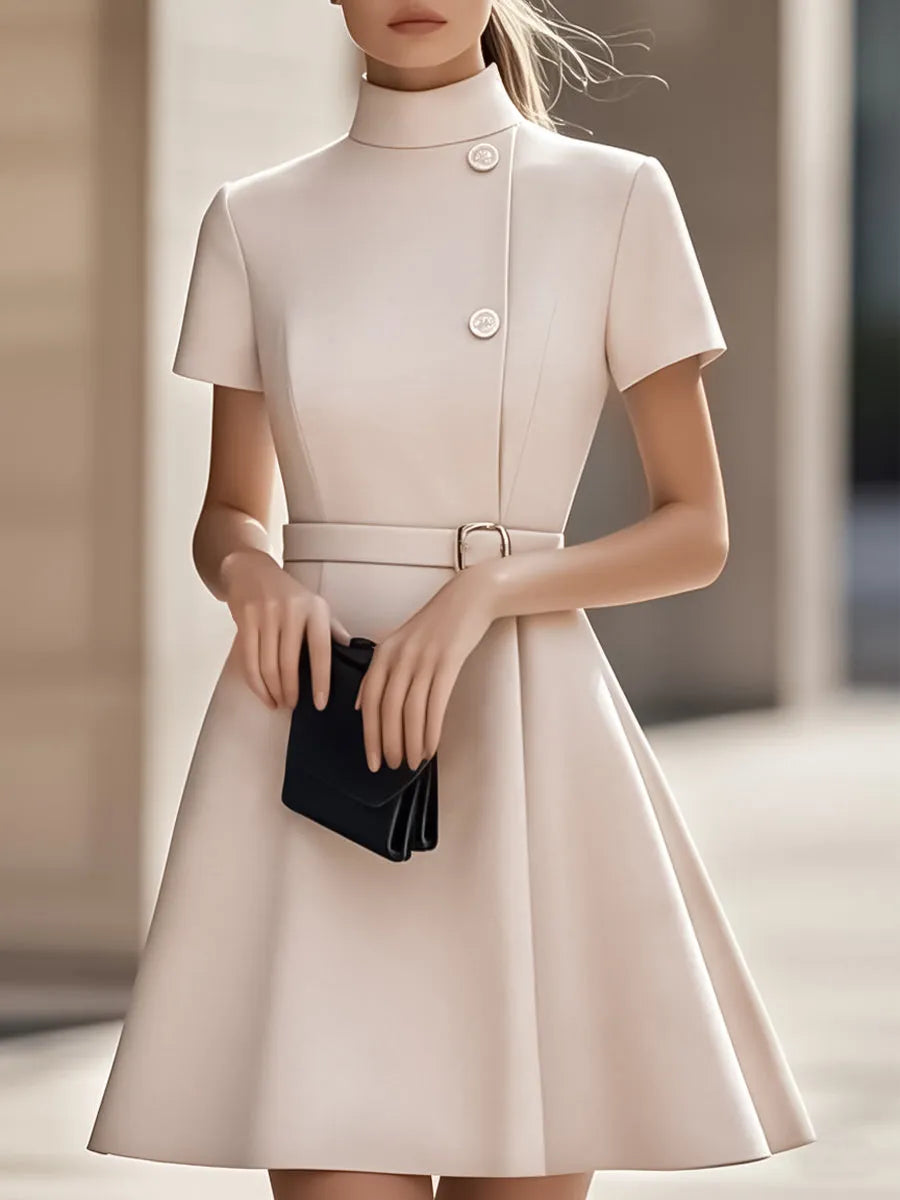 Women’s Elegant A-Line Mini Cocktail Dress with High Neck