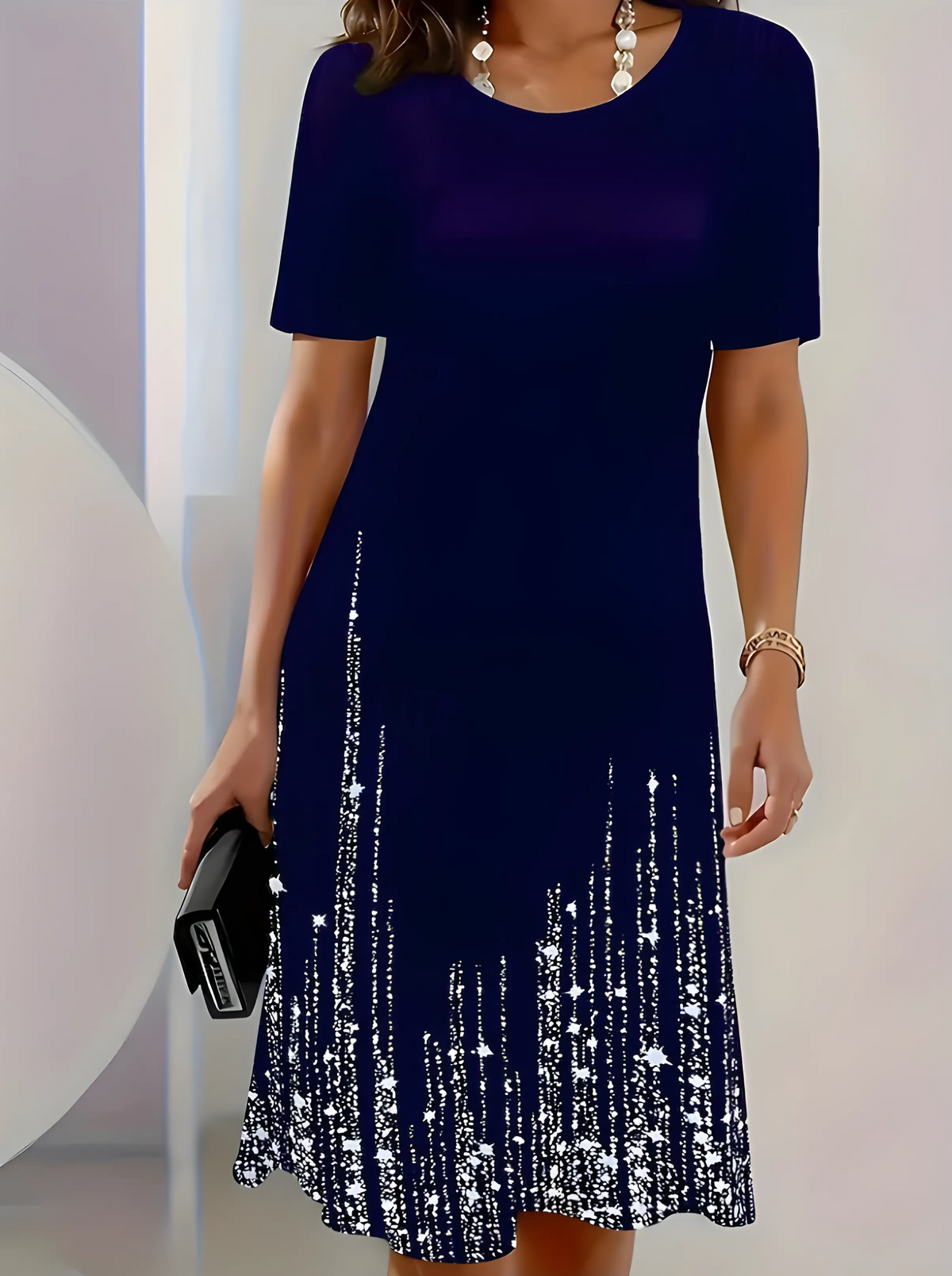 Women’s Elegant Evening Midi Wedding Guest Dress with Short Sleeves
