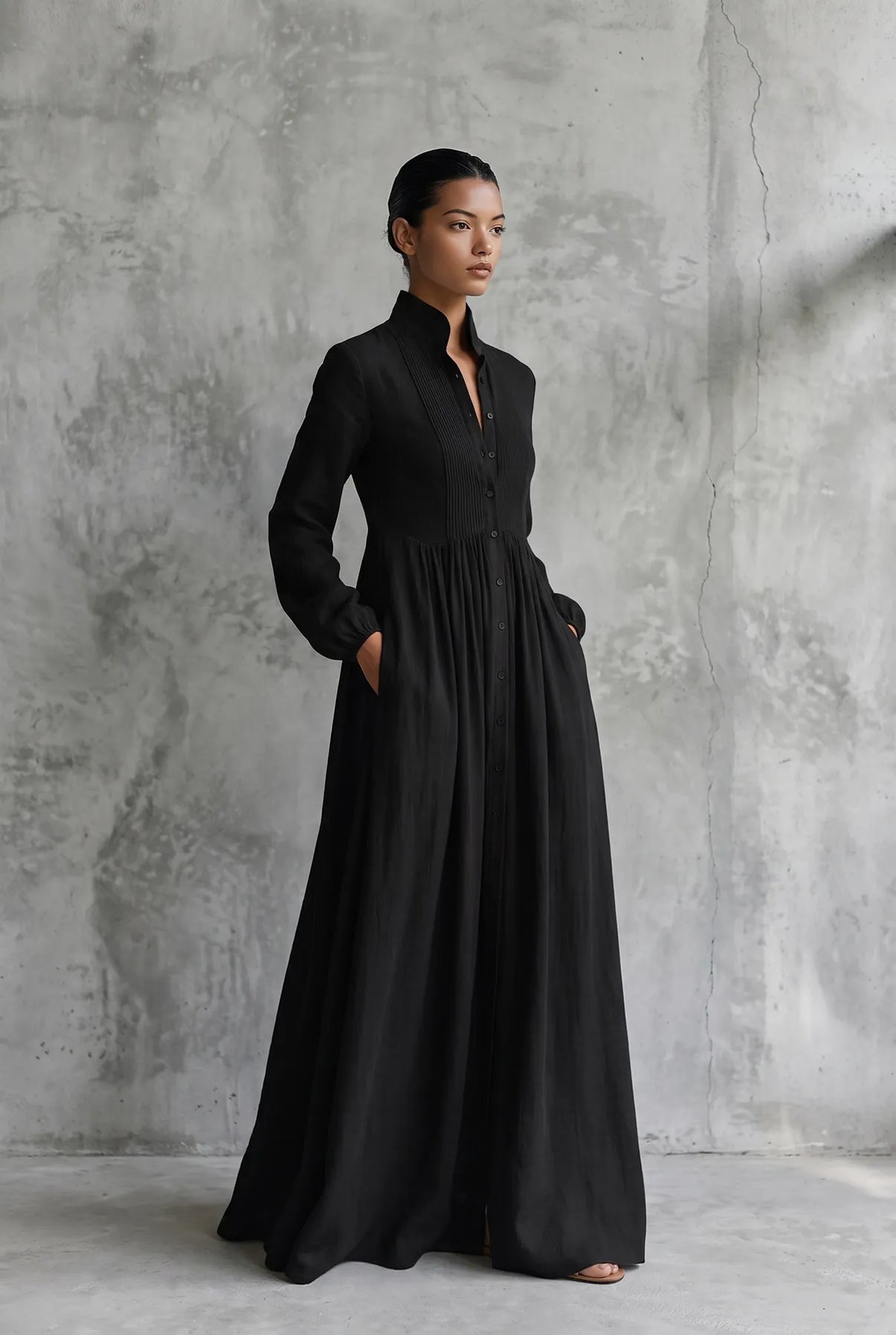 Women’s Elegant Formal Maxi Wedding Guest Dress with Long Sleeves