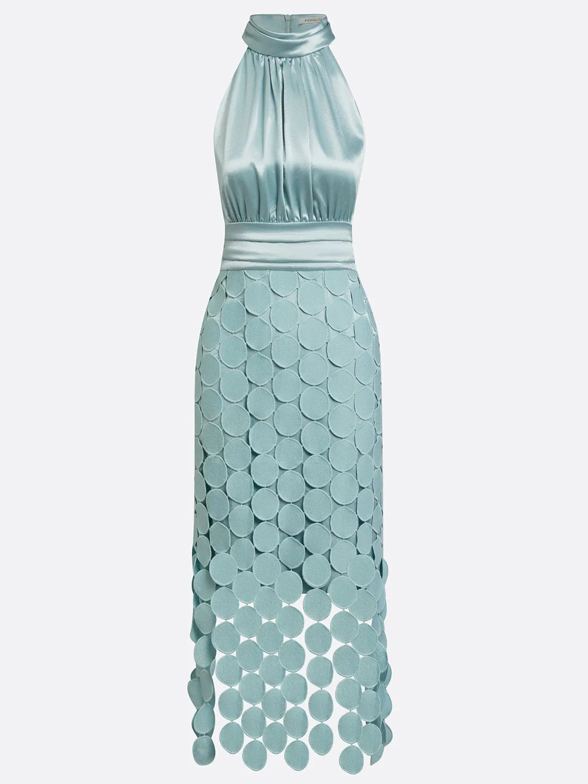 Women’s Elegant Ruched Midi Wedding Guest Dress with Halter Neck