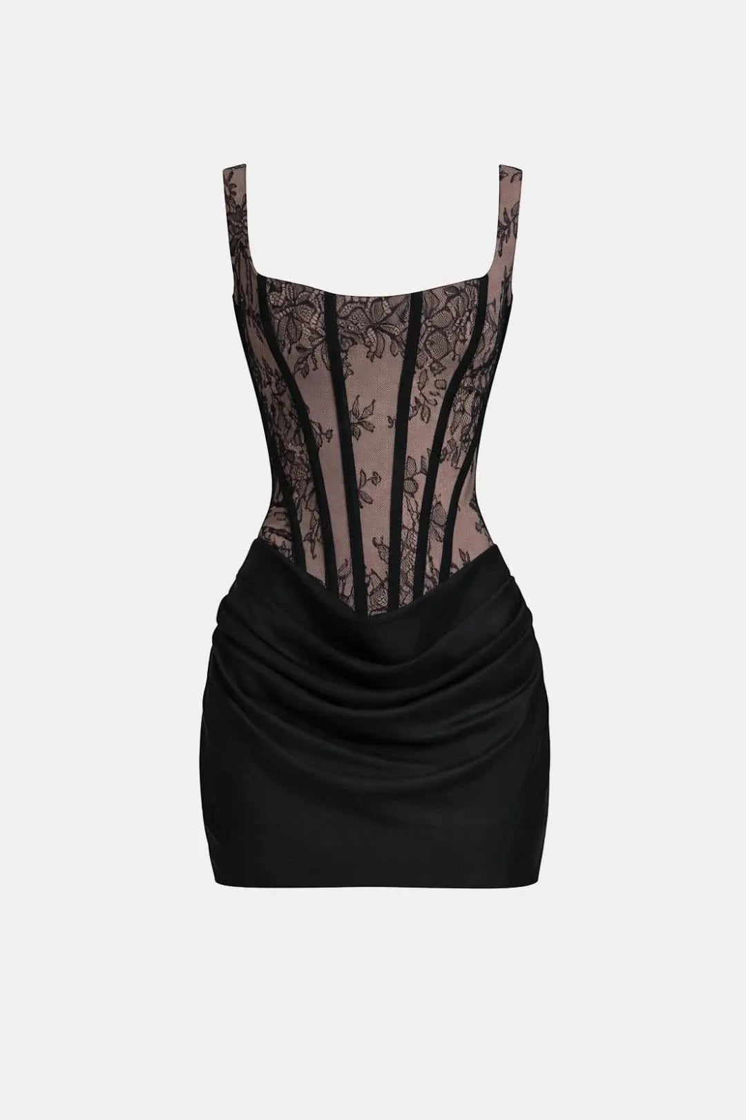 Women's Elegant Square Neck Mini Cocktail Dress with Ruched Detail