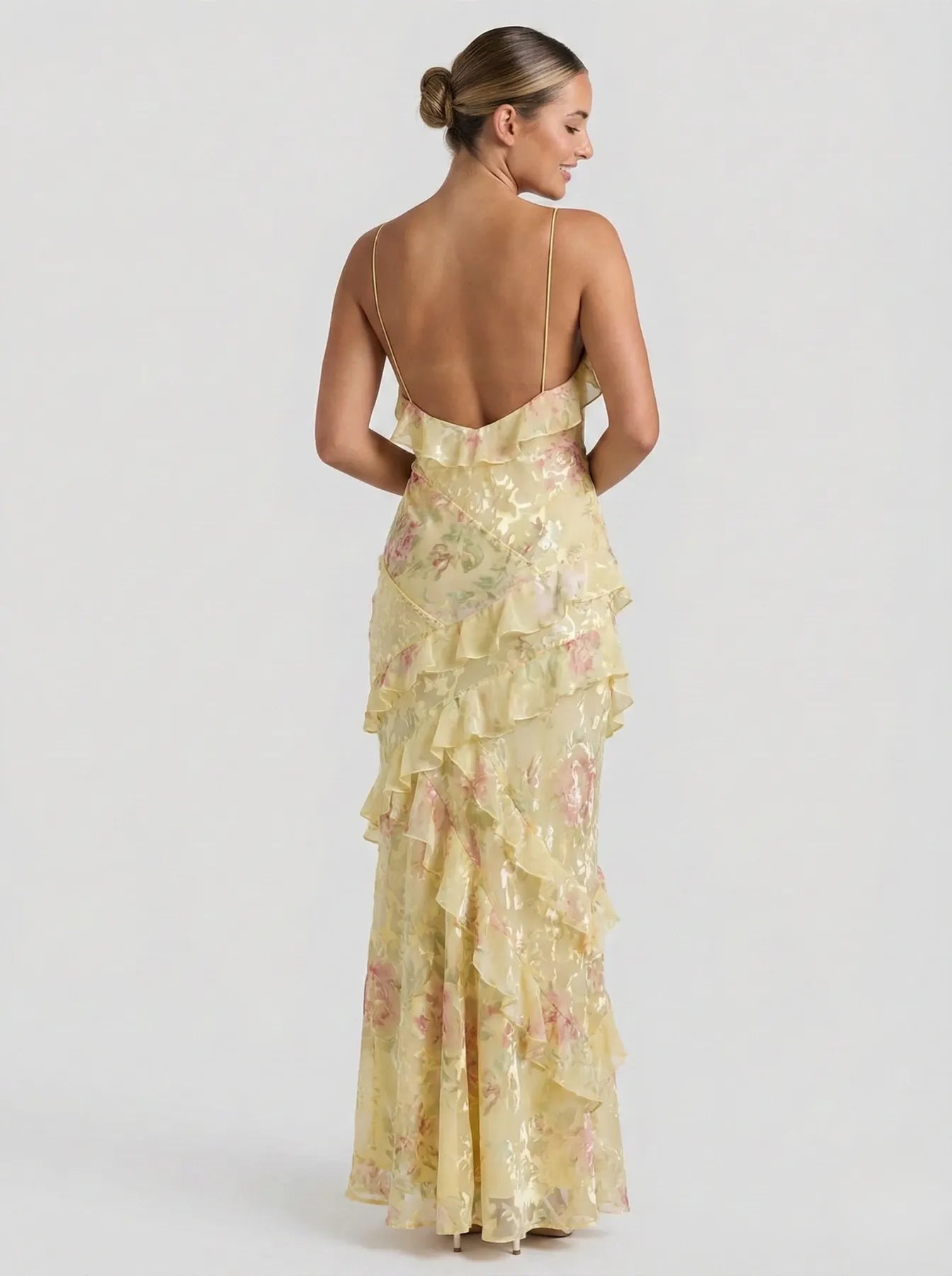 Women's Floral Elegant Maxi Wedding Guest Dress with Ruffle