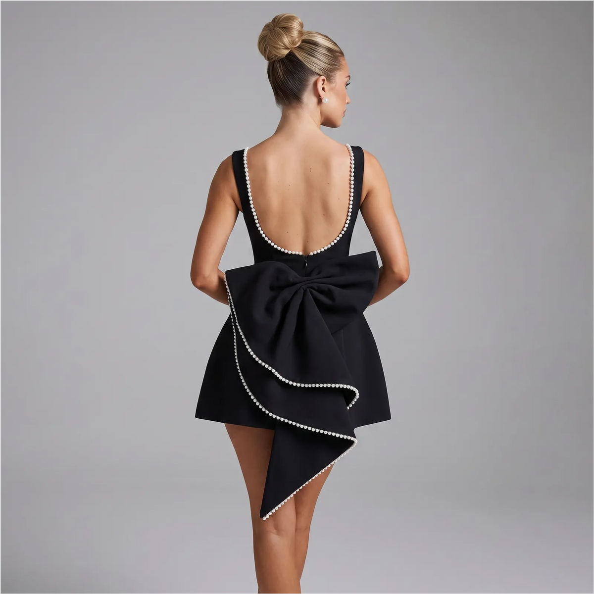 Women’s Formal Backless Mini Cocktail Dress with Bow