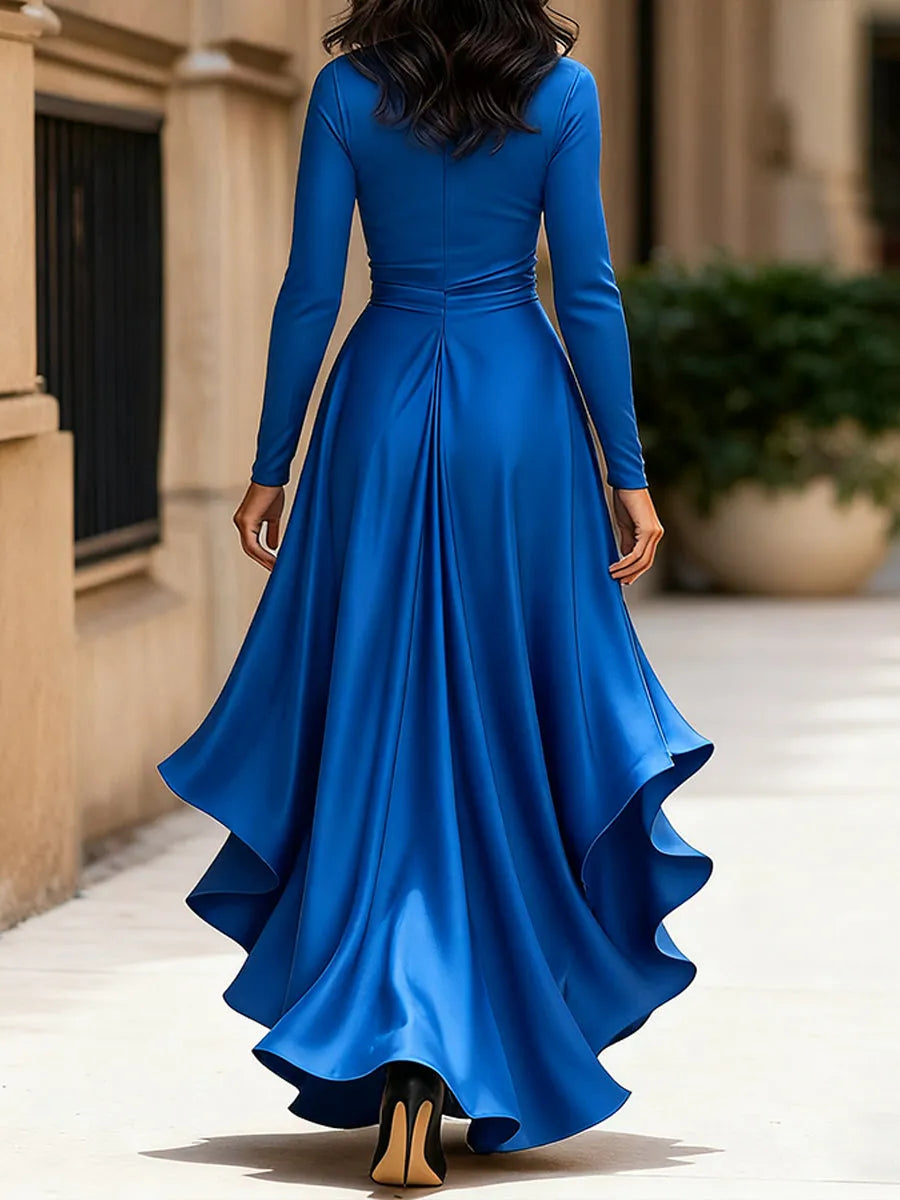 Women's Formal Evening Maxi Wedding Guest Dress with Ruffle