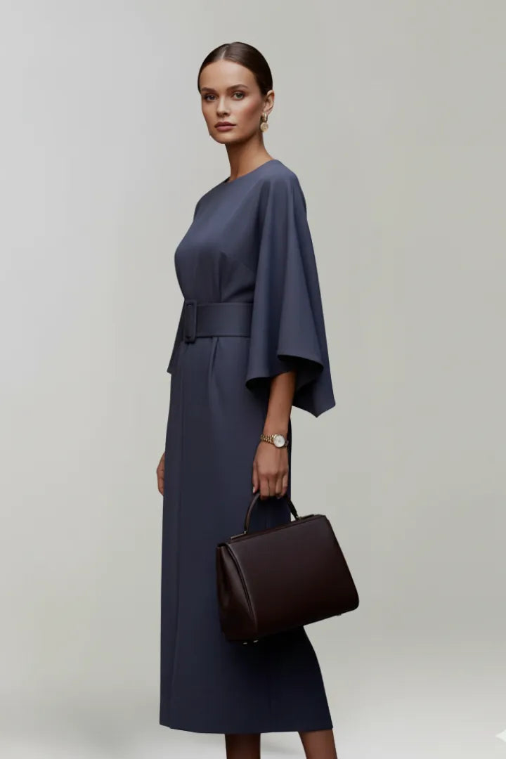 Women's Elegant Casual Midi Wedding Guest Dress with Wide Sleeves