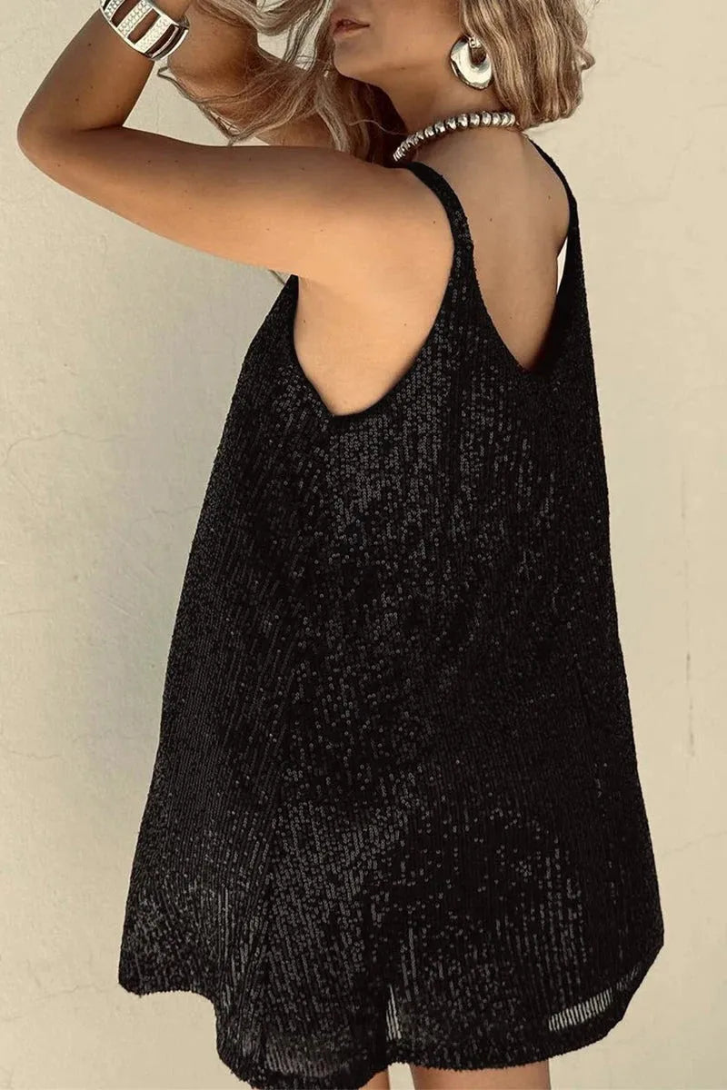 Women's Party Sparkly Mini Cocktail Dress with V-Neck