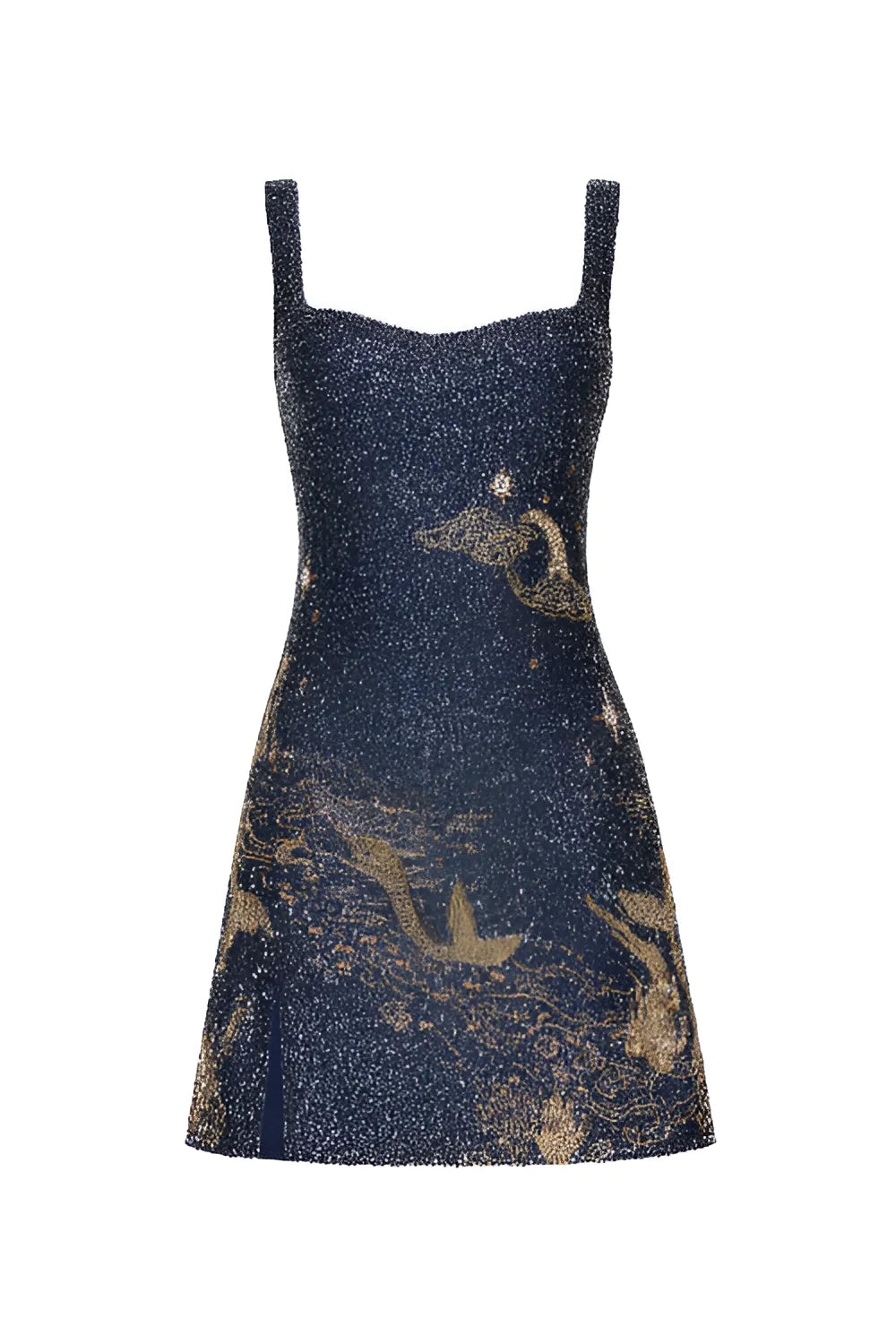 Women’s Sparkly Embellished Mini Cocktail Dress with Square Neck