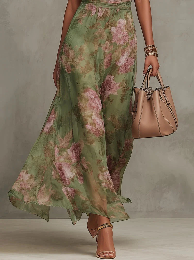 Women's Floral Elegant Maxi Wedding Guest Dress with Halter Neck