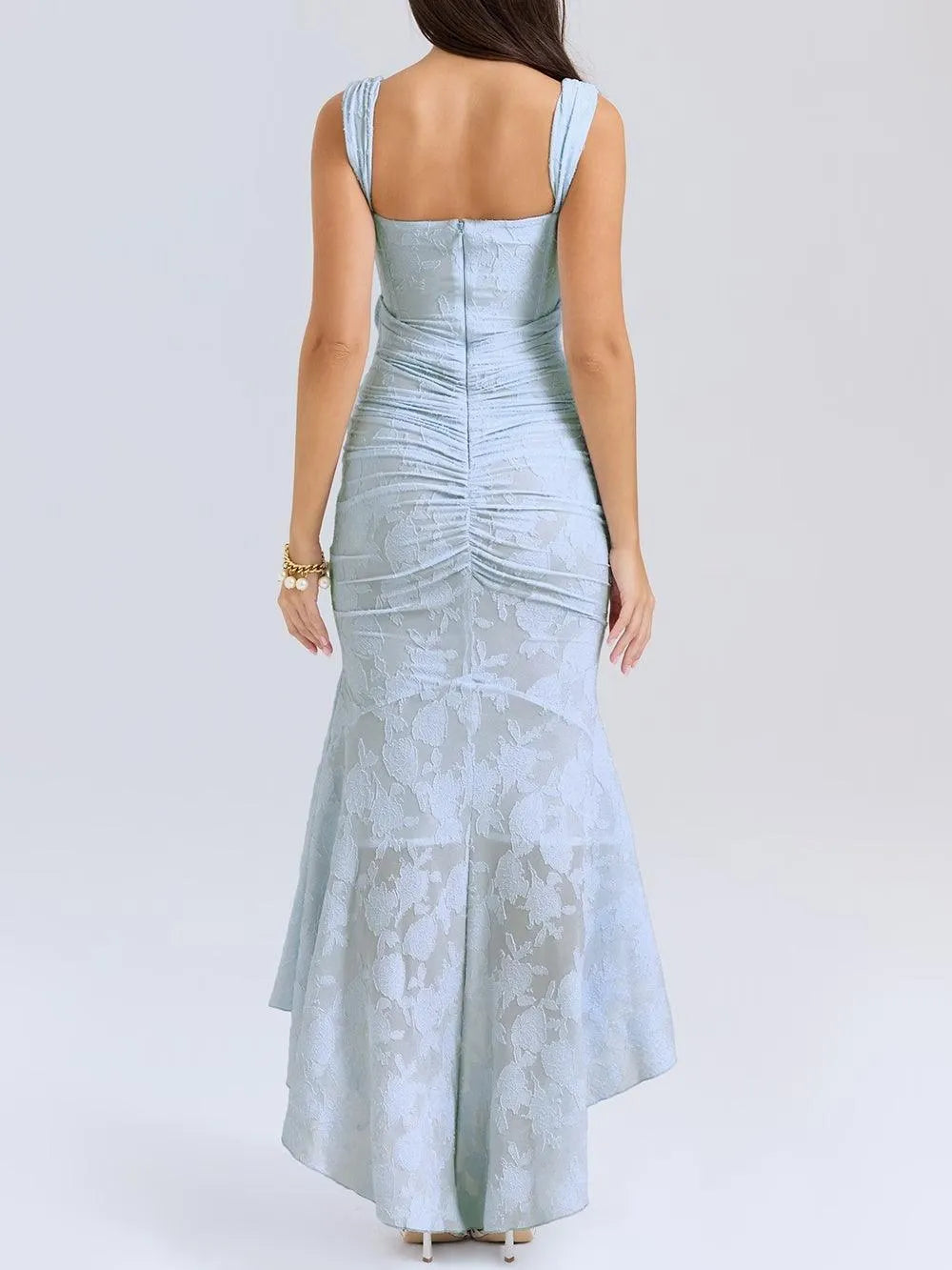 Women’s Elegant Vintage Maxi Wedding Guest Dress with Square Neck