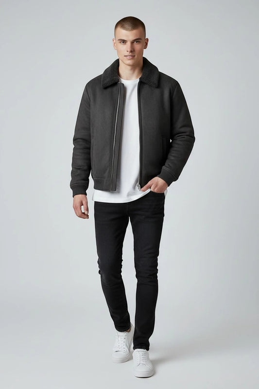 Men's Soft Bomber Jacket with Fleece-Lined and Zip Closure