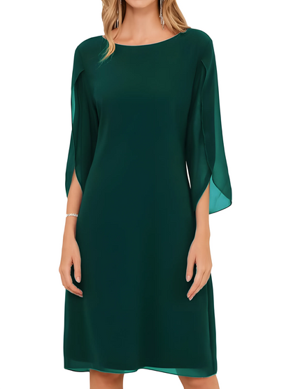 Women’s A-Line Elegant Midi Wedding Guest Dress with Sleeves