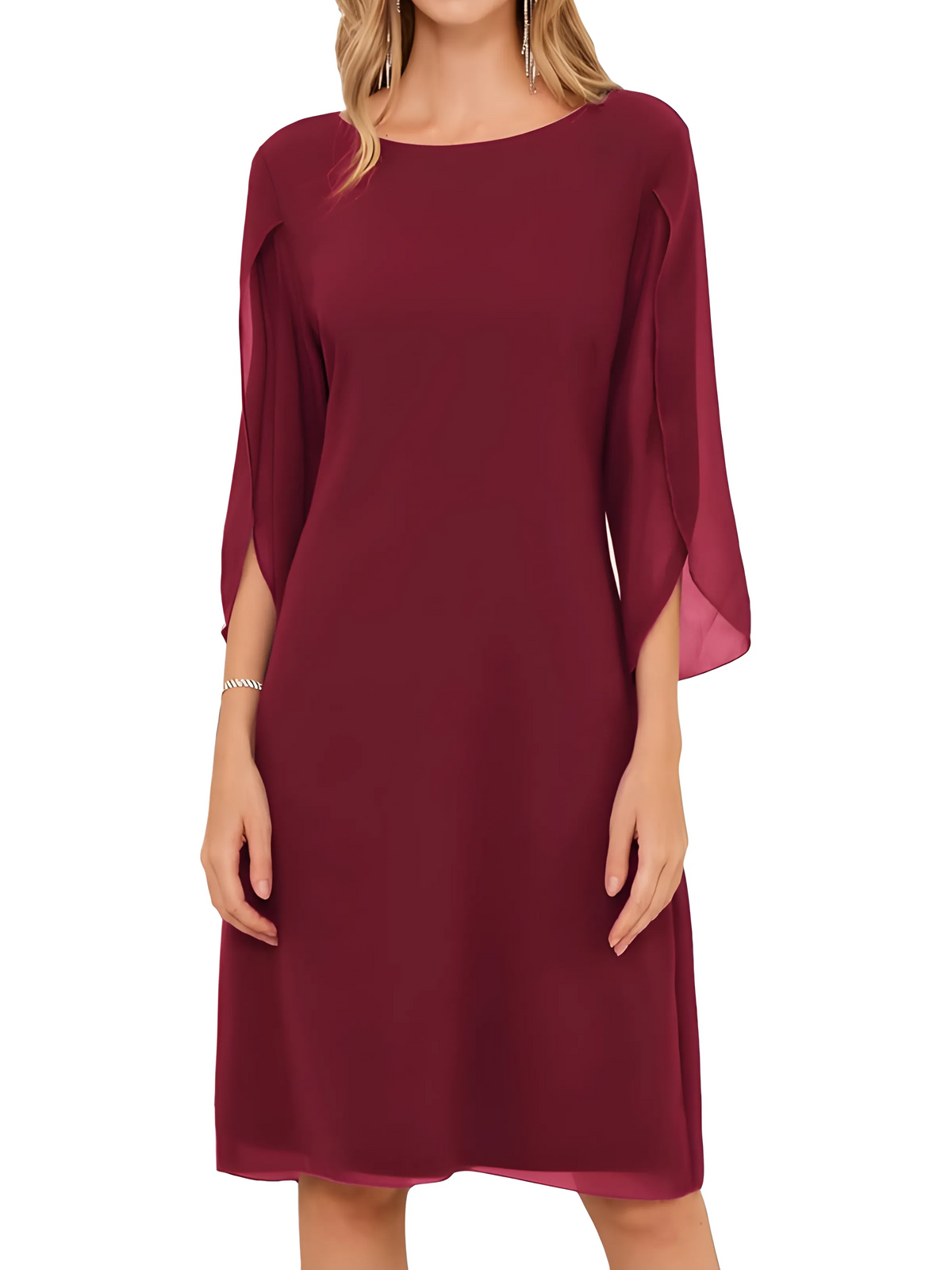 Women’s A-Line Elegant Midi Wedding Guest Dress with Sleeves