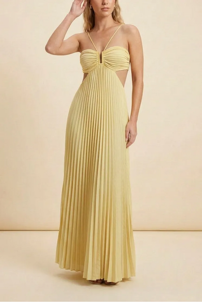 Women’s A-Line Flowy Maxi Wedding Guest Dress with Pleated Detail