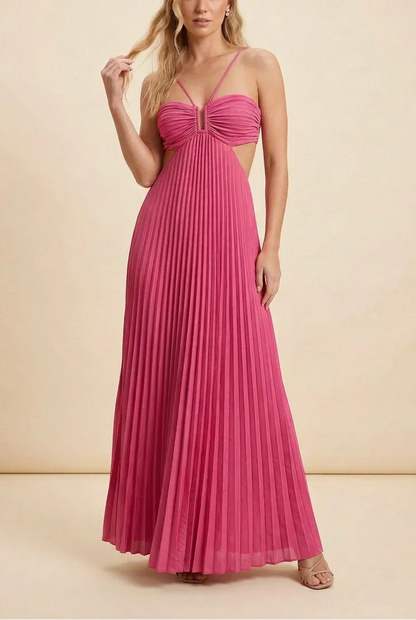 Women’s A-Line Flowy Maxi Wedding Guest Dress with Pleated Detail
