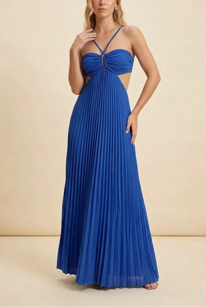 Women’s A-Line Flowy Maxi Wedding Guest Dress with Pleated Detail