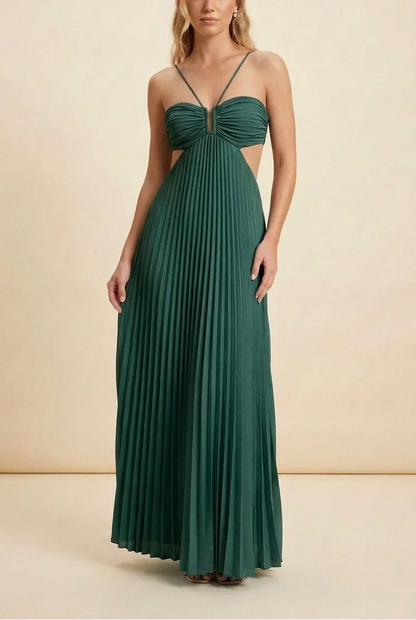 Women’s A-Line Flowy Maxi Wedding Guest Dress with Pleated Detail