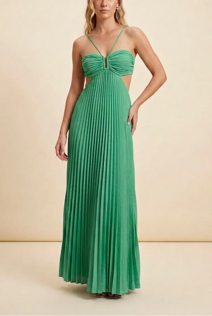 Women’s A-Line Flowy Maxi Wedding Guest Dress with Pleated Detail