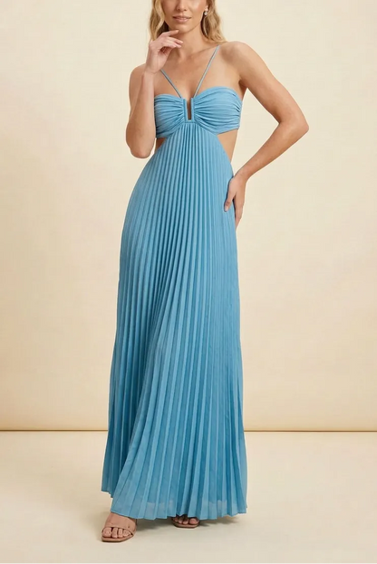 Women’s A-Line Flowy Maxi Wedding Guest Dress with Pleated Detail