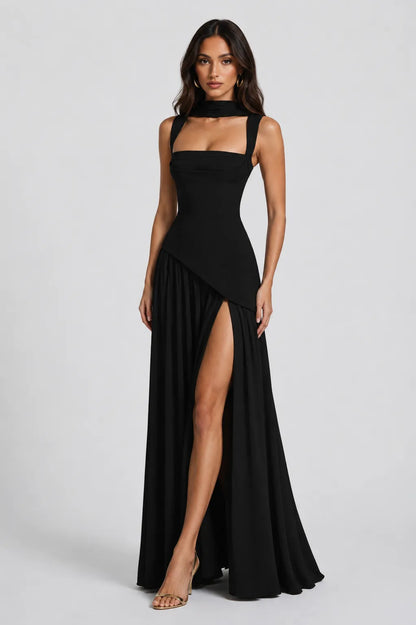 Women’s A- line Pleated Maxi Wedding Guest Dress with Scarf