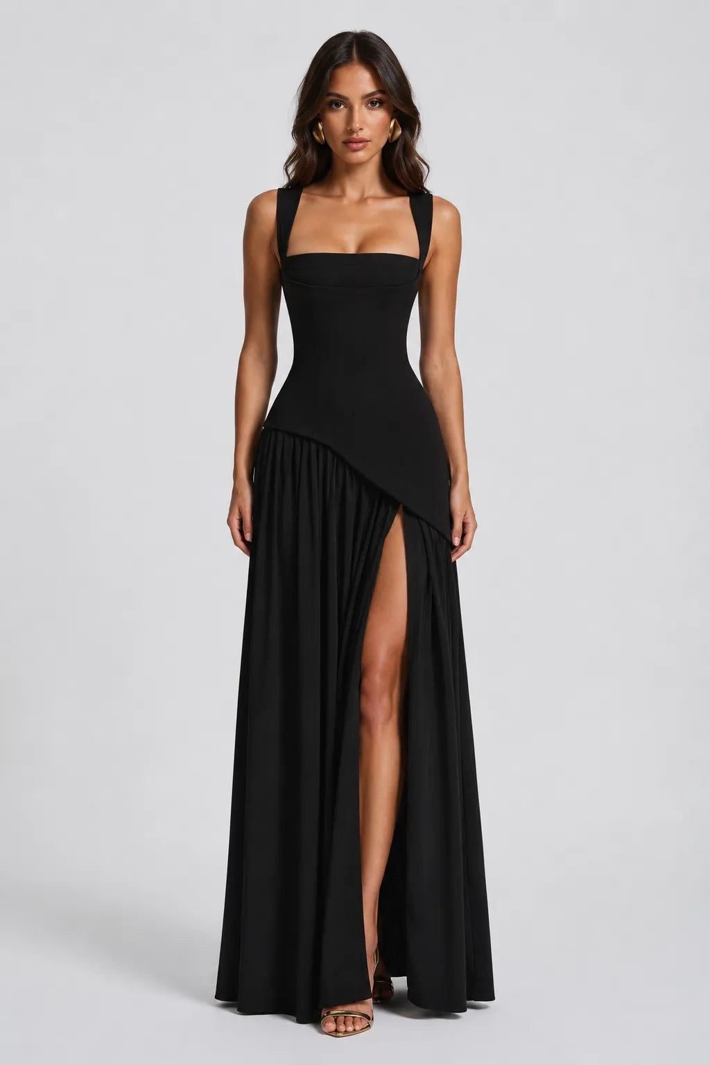 Women’s A- line Pleated Maxi Wedding Guest Dress with Scarf