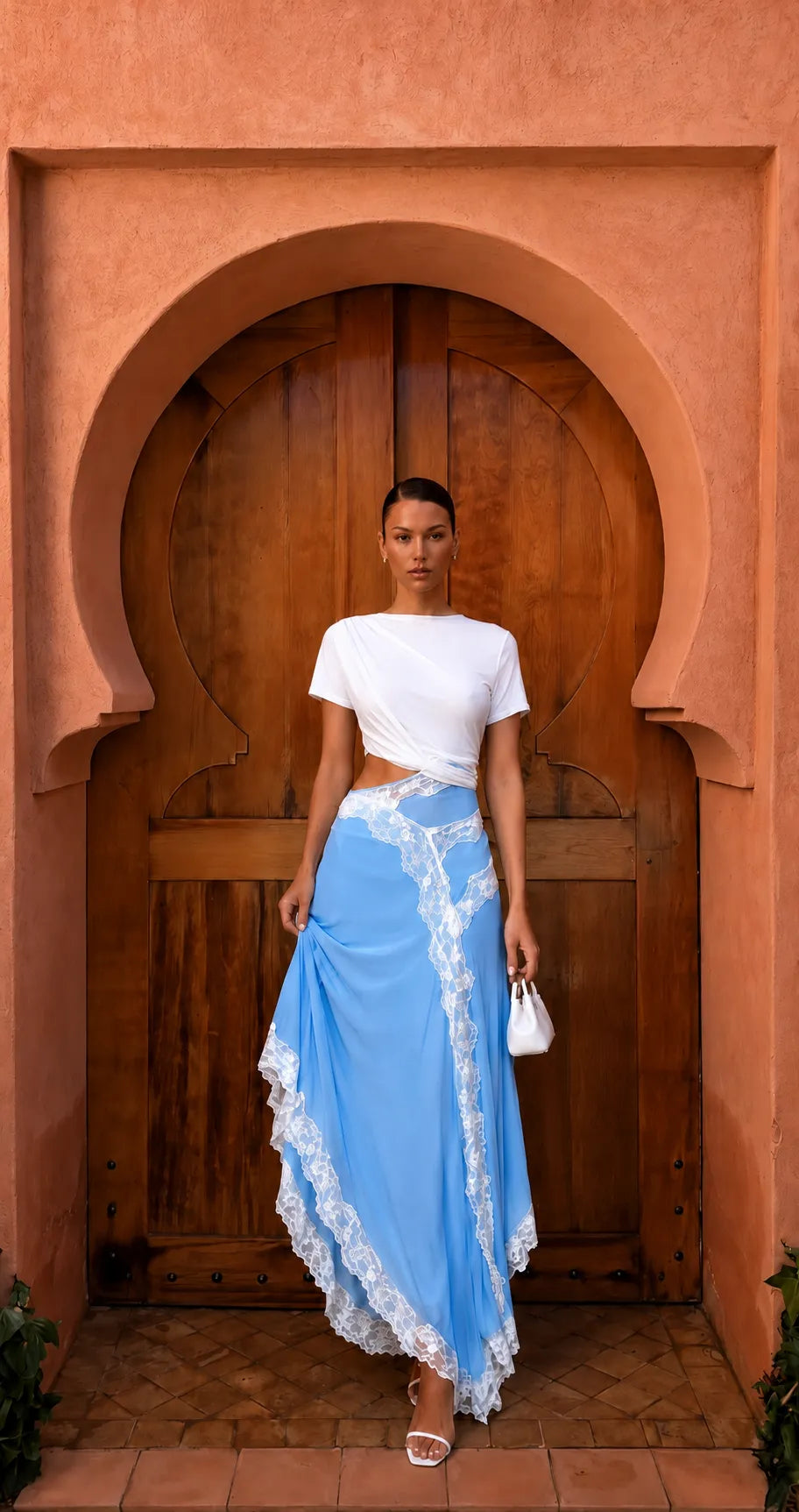 Women’s Asymmetrical Cut Out Midi Wedding Guest Dress with Boat Neck