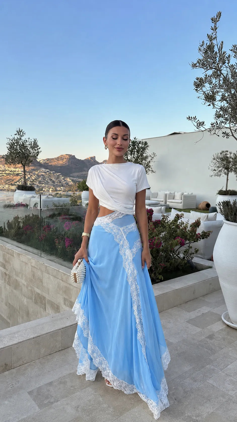 Women’s Asymmetrical Cut Out Midi Wedding Guest Dress with Boat Neck