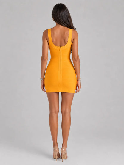 Women’s Bandage Ribbed Mini Cocktail Dress with Square Neck
