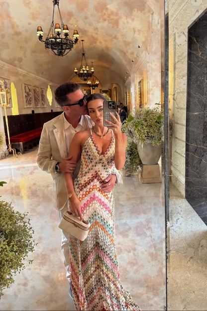 Women’s Boho Elegant Maxi Wedding Guest Dress with Open Back