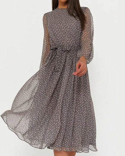 Women's Casual A-Line Midi Wedding Guest Dress with Long Sleeve