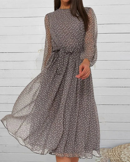 Women's Casual A-Line Midi Wedding Guest Dress with Long Sleeve