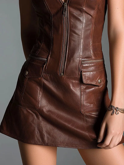 Women’s Casual Sleeveless Mini Cocktail Dress with Pockets