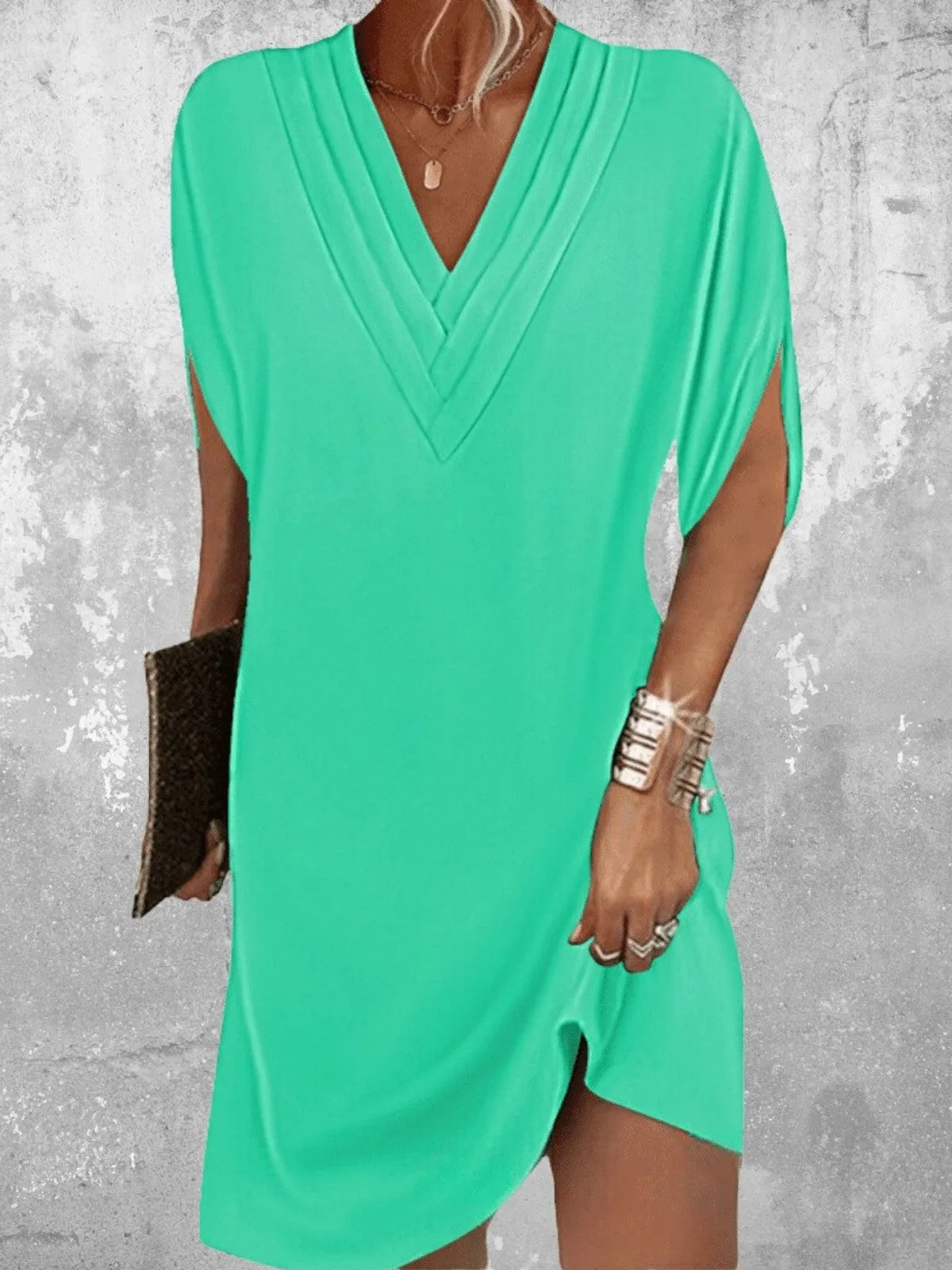 Women's Casual V-Neck Mini Wedding Guest Dress with Short Sleeve