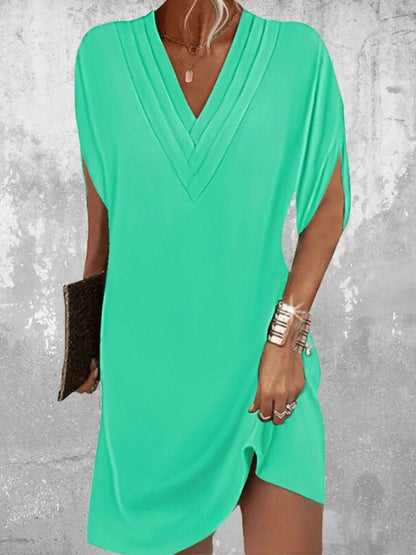 Women's Casual V-Neck Mini Wedding Guest Dress with Short Sleeve