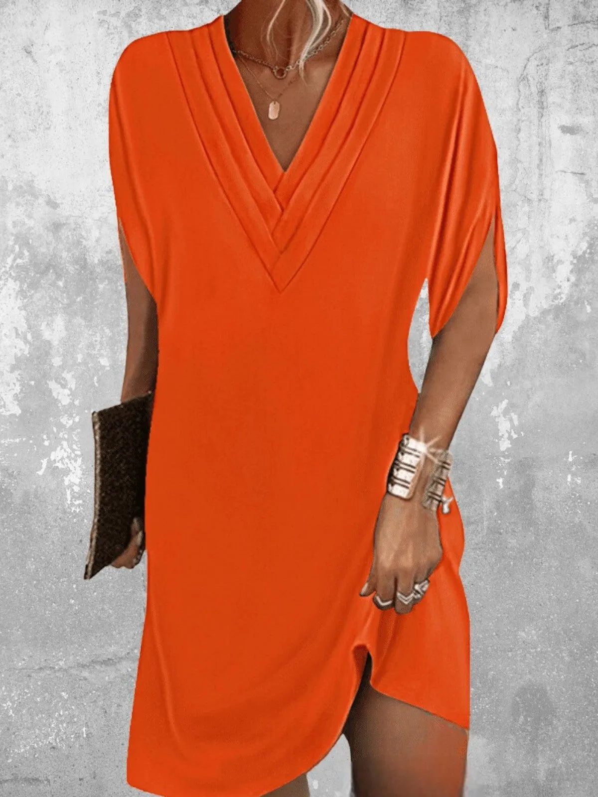 Women's Casual V-Neck Mini Wedding Guest Dress with Short Sleeve