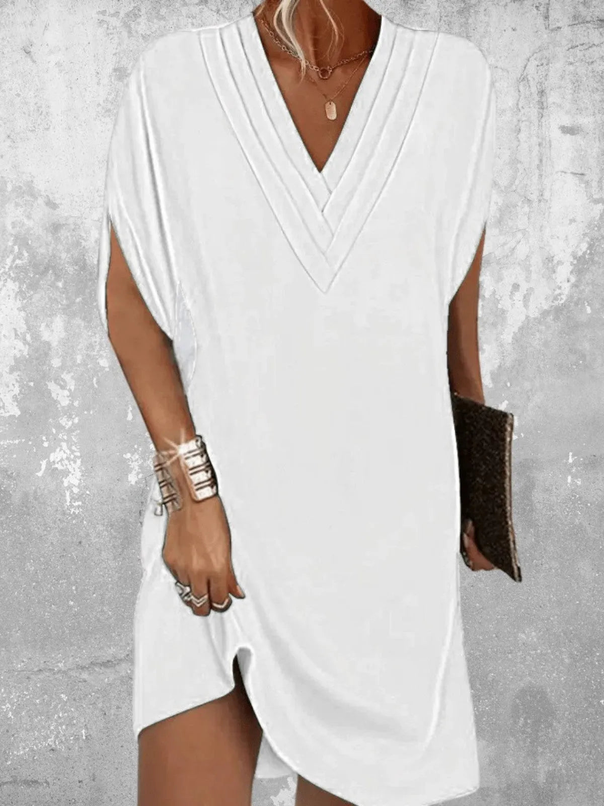 Women's Casual V-Neck Mini Wedding Guest Dress with Short Sleeve