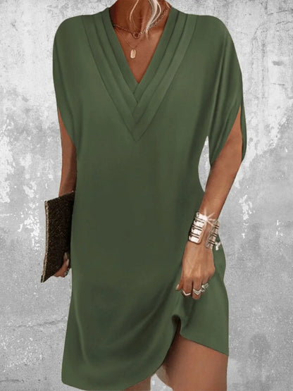 Women's Casual V-Neck Mini Wedding Guest Dress with Short Sleeve