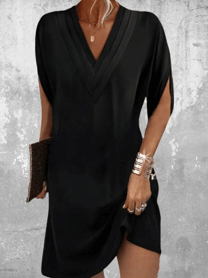 Women's Casual V-Neck Mini Wedding Guest Dress with Short Sleeve