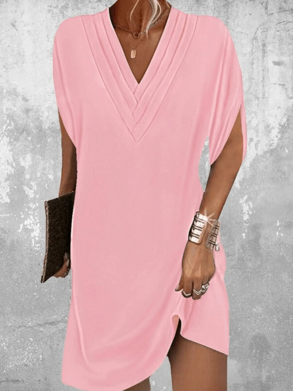 Women's Casual V-Neck Mini Wedding Guest Dress with Short Sleeve