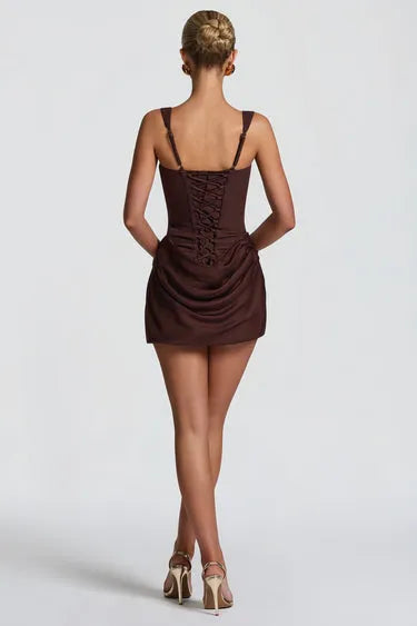 Women’s Corset Square Neck Mini Cocktail Dress with Ruched Details