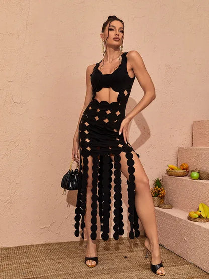 Women’s Cut Out Party Maxi Cocktail Dress with Slit