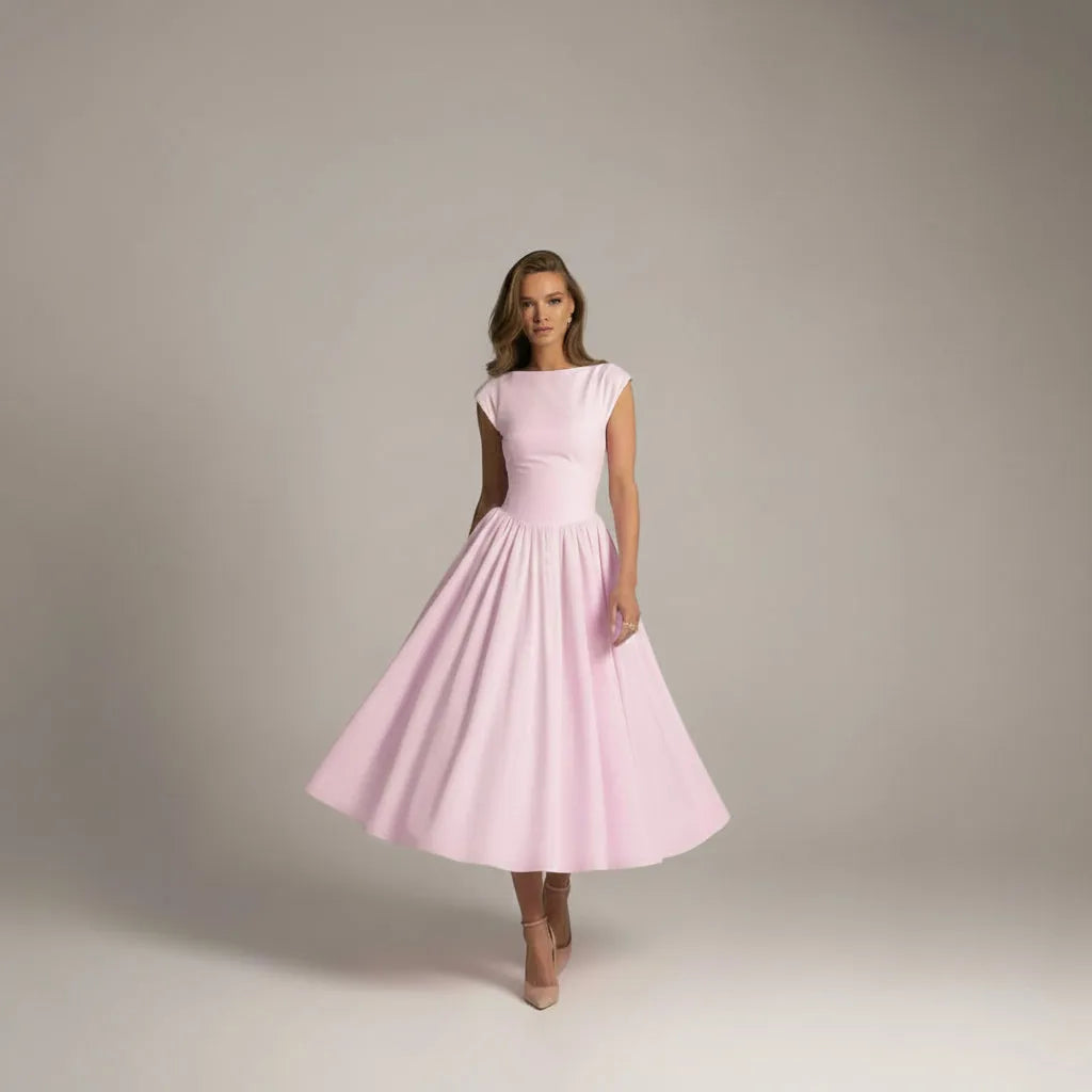 Women’s Elegant A-Line Maxi Cocktail Dress with Open Back
