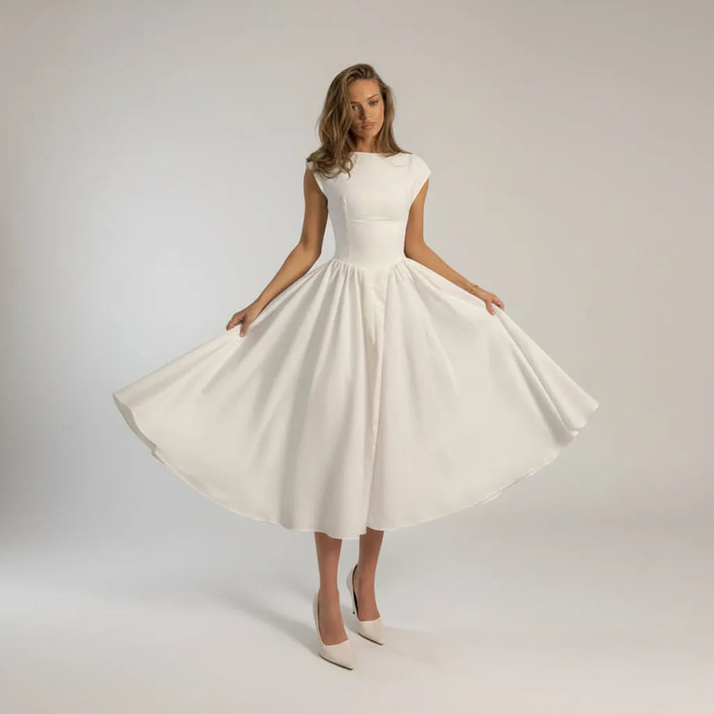 Women’s Elegant A-Line Maxi Cocktail Dress with Open Back