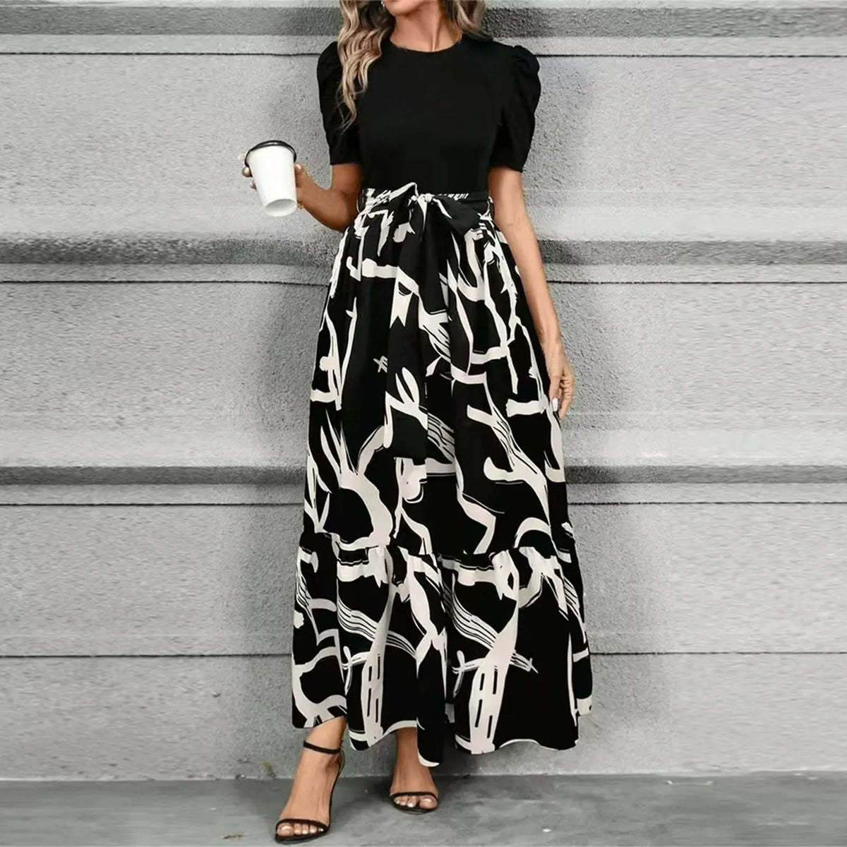 Women’s Elegant A-Line Maxi Wedding Guest Dress with Ruffle Hem