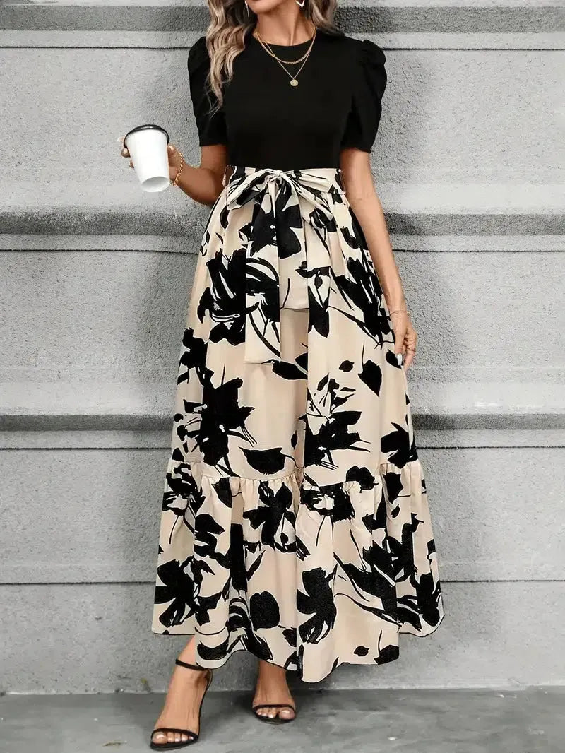 Women’s Elegant A-Line Maxi Wedding Guest Dress with Ruffle Hem