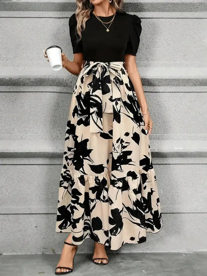 Women’s Elegant A-Line Maxi Wedding Guest Dress with Ruffle Hem