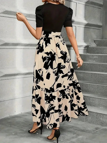 Women’s Elegant A-Line Maxi Wedding Guest Dress with Ruffle Hem