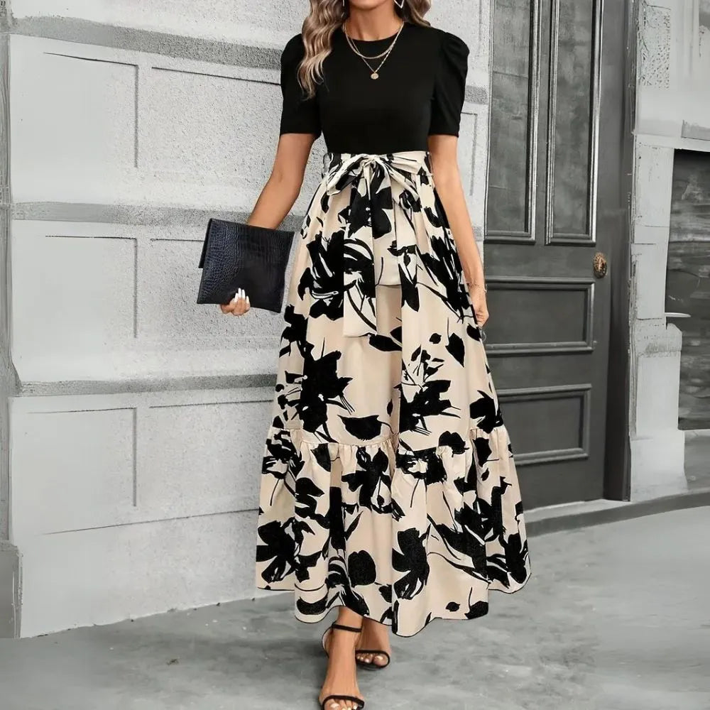 Women’s Elegant A-Line Maxi Wedding Guest Dress with Ruffle Hem